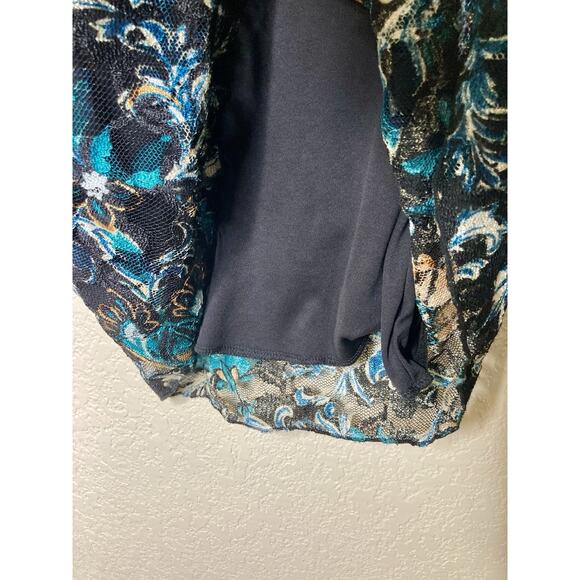 Vintage Y2K 90s Only Nine Lace Top 3/4 Sleeve Floral Blue Womens 1X Stretchy - Picture 5 of 9